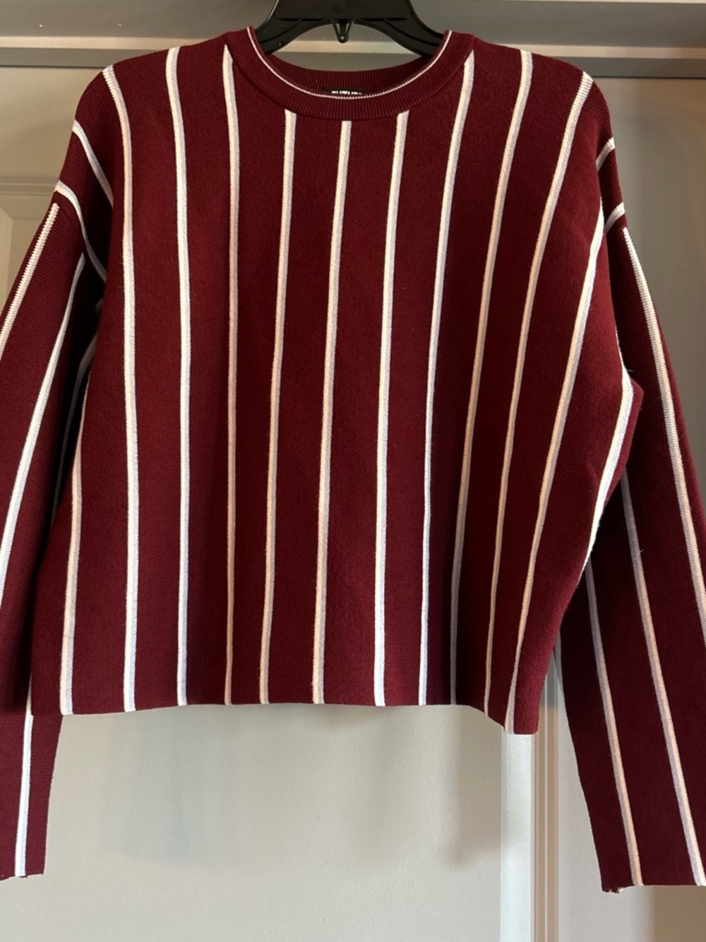 Striped Crewneck Sweater - Burgundy & White